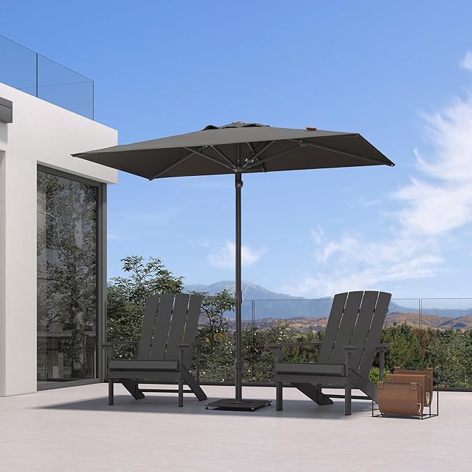 PURPLE LEAF 8' x 5' Rectangular Semi-Auto Outdoor Patio Umbrella Aluminium Market Umbrella Table Sun Umbrella with 1.89" Rod and 6 Sturdy Ribs for Deck Lawn Pool Garden, Gray