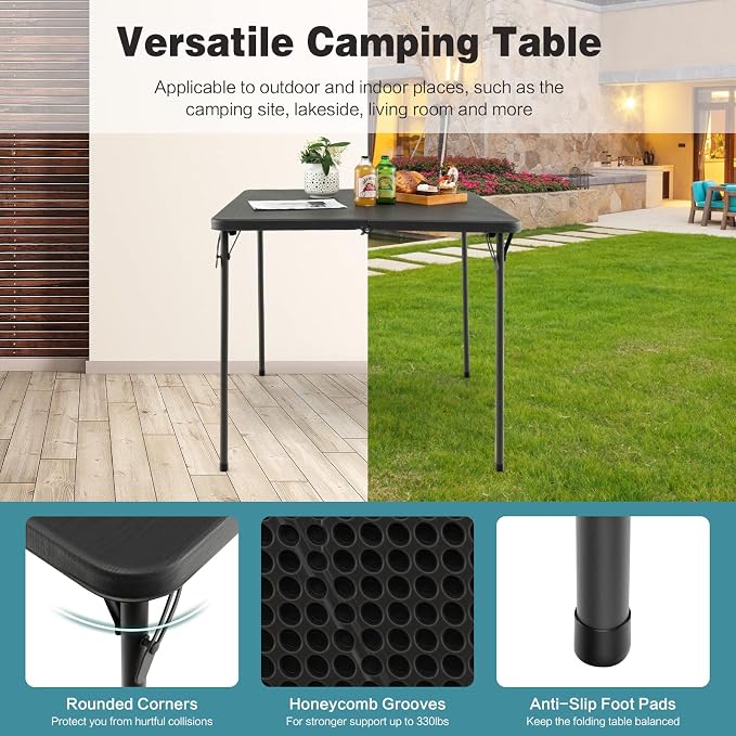 Giantex Portable Folding Table, Foldable Picnic Table with All-Weather HDPE Tabletop, Metal Frame & Carry Straps, Heavy Duty Outdoor Camping Table, Lightweight Card Table for Beach, BBQ, Party