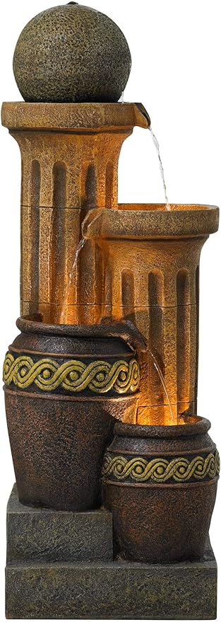Sphere Jugs and Columns 50" High Large Rustic Indoor Outdoor Decor Faux Stone Floor Fountain with Light LED Standing Waterfall Water Feature for Outside Garden Patio Yard Backyard - John Timberland