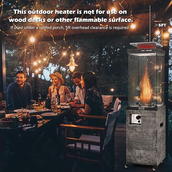 Tangkula 41,000 BTU Propane Patio Heater with Waterproof Cover, Outdoor Heater with Lockable Wheels, Adjustable Feet, Tempered Glass Tube, Suitable for Garden Porch Patio Deck