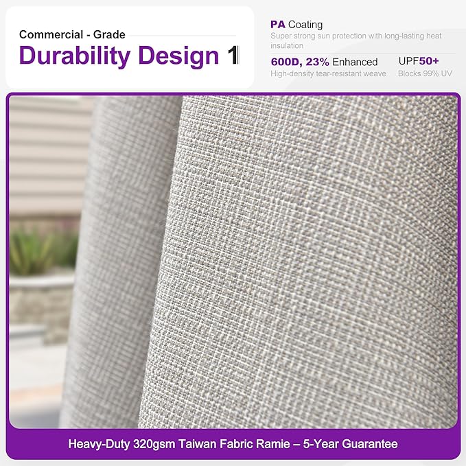 PURPLE LEAF 9 FT Semi-Auto Outdoor Patio Umbrella Market Table Sun Umbrellas with 8 Aluminum Sturdy Ribs for Backyard Deck Garden Pool (Gray Pole Beige Canopy)