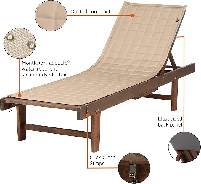 Classic Accessories Montlake Water-Resistant 72 Inch Patio Chaise Lounge Slipcover, Antique Beige, Patio Furniture Covers