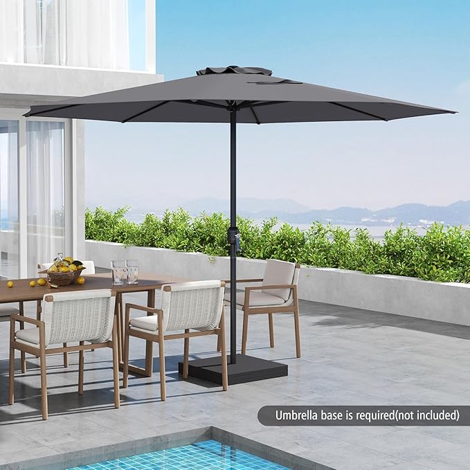HAPPYGRILL 12 FT Patio Umbrella with Crank Handle, Outdoor Market Umbrella with 8 Sturdy Ribs, Vented Large Table Umbrella, Sun-Protective Canopy for Garden Backyard Deck Pool