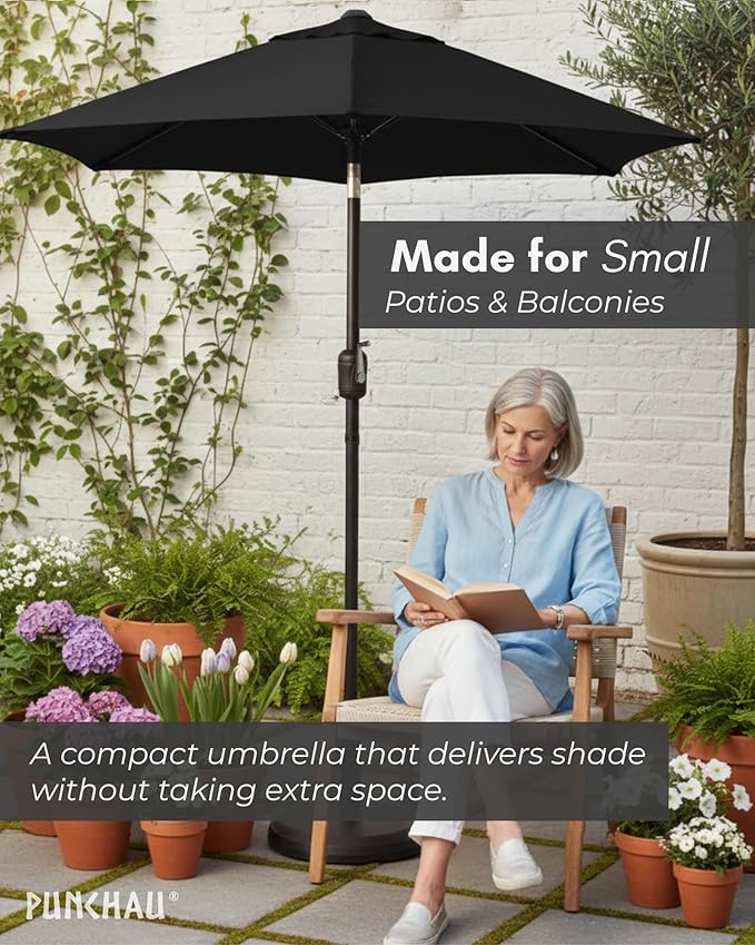6 Ft Outdoor Patio Umbrella, Easy Open/Close Crank and Push Button Tilt Adjustment - Black Market Umbrellas