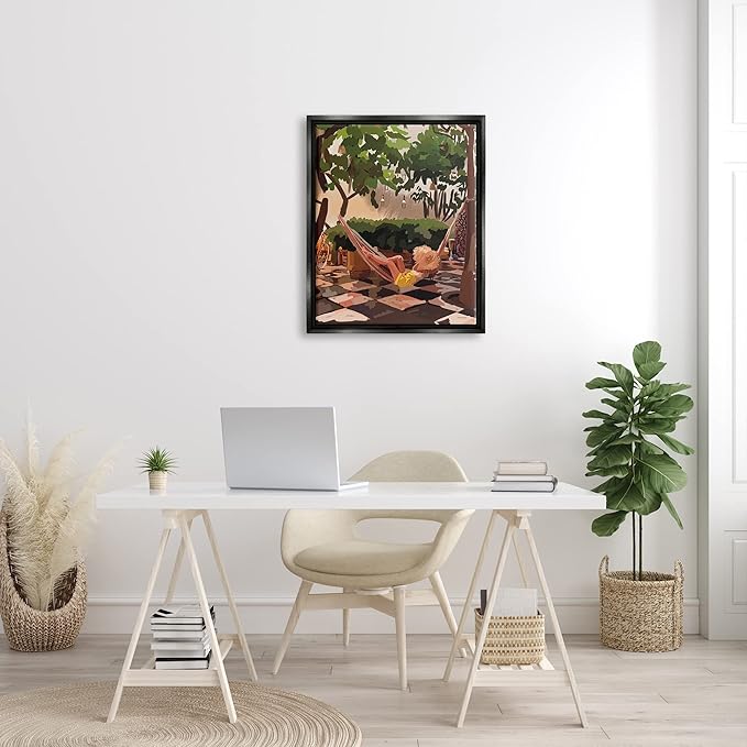 Stupell Industries Woman Lounging Hammock Tropical Summer Vacation Scenery Floating Framed Wall Art, Design By Amelia Noyes