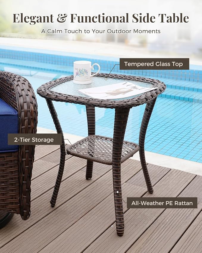 Patio Furniture Set with Luxury 6" Cushions, 6 Pieces Swivel Rocking High Back Patio Chairs, Outdoor Wicker Conversation Set for Deck, Porch, Backyard, Poolside, Blue