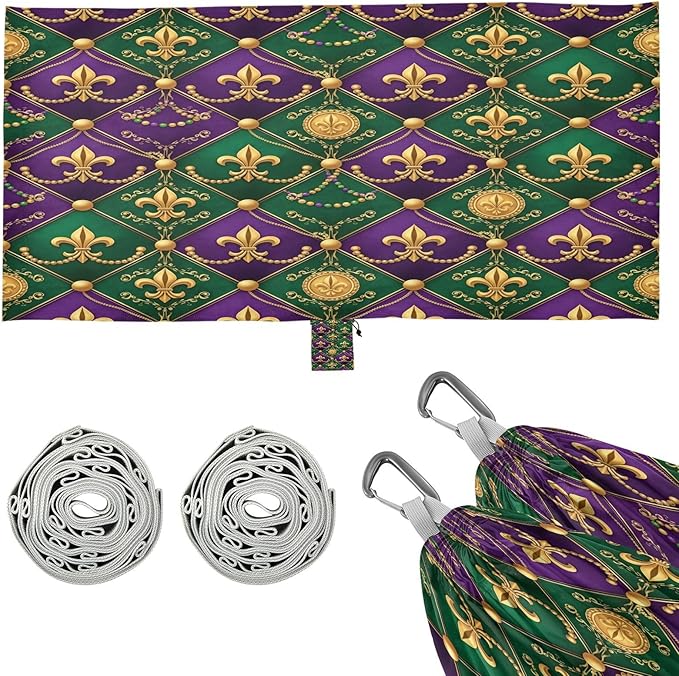 Hammocks for Outside Mardi Gras Elements Camping Hammock Portable Hammocks with Tree Straps and Carry Bag Camping Accessories for Hiking Beach Outdoor