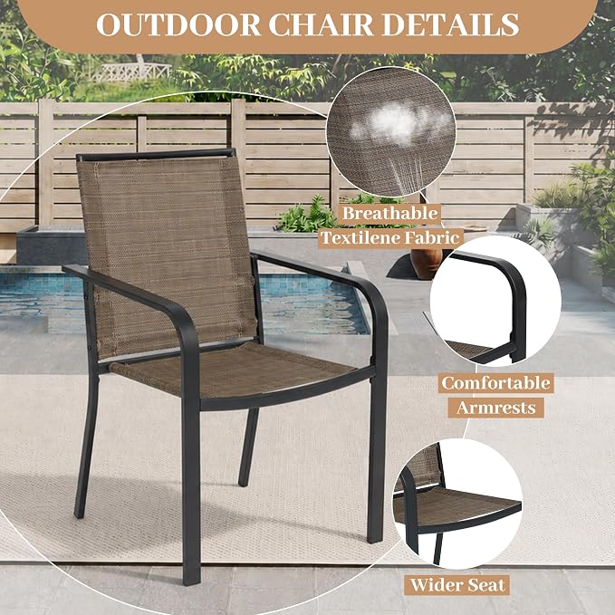 Anmutig 5 Piece Patio Dining Set, Outdoor Stackable Chairs and 35" Square Metal Patio Table with 1.57" Umbrella Hole for Garden Backyard Deck, Brown