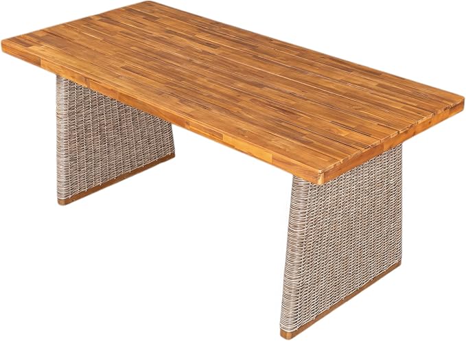 Christopher Knight Home Smeb Acacia Wood Outdoor Dining Table Set for 6, Outdoor Dining Set, Patio Table and Dining Chairs Set of 6 with Cushions, 7 Pieces Patio Furniture Set, Teak + Brown + Cream