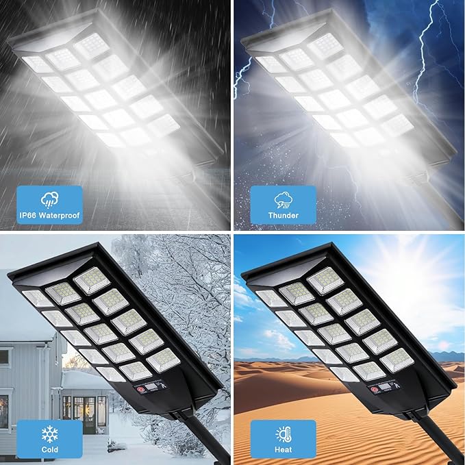 Jercoda Solar Lights Outdoor Waterproof, 6500K Dusk to Dawn Solar Street Light Motion Sensor with Remote, Solar Powered LED Security Flood Light for Outside Garden Yard Parking Lot Pathway, 4PACK