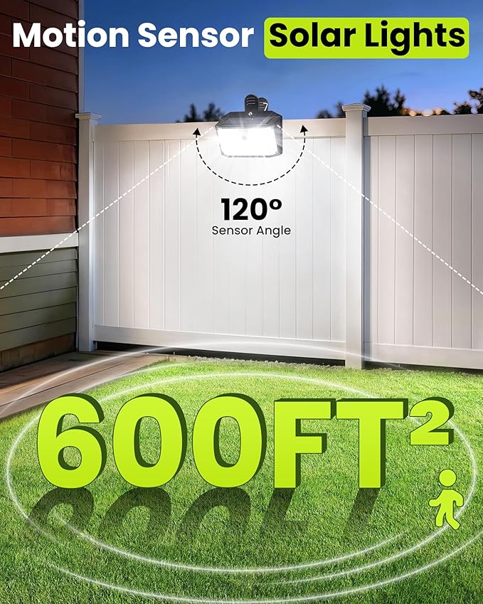 Clip on Solar Lights Outdoor with Motion Sensor, 800LM 176LED Solar Fence Lights Outdoor Waterproof, 3 Modes & Portable Security Lights for Chain Link Patio Deck Yard Garage(4Pack)