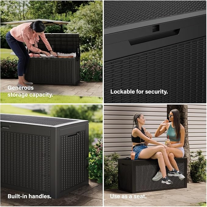 100 Gallon Outdoor Storage Box, Large Storage Organizer for Patio Furniture Accessories, Garden Tools, Indoor Storage for Cushion, Black