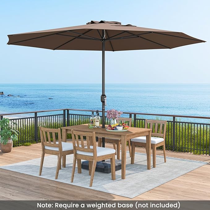 Tangkula 12 FT Patio Umbrella, Double-Tier Outdoor Umbrella with Crank Handle, 8 Sturdy Ribs, Sun-Protective Canopy for Market Table Pool Deck Garden Backyard (Tan)