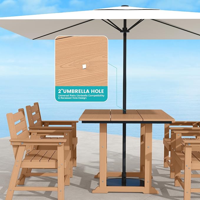 5-Piece Dining Set, HDPE Table & 4 Chairs,Cedar | HDPE Dining Set: 69.1" Table + 4 Chairs, 380 lbs, 304 Stainless, All-Weather, No Rust No Crack, Outdoor Patio Garden