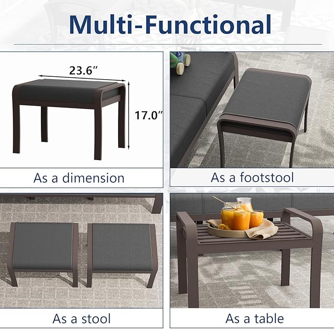 Patio Furniture Set 9-Seat Aluminum Armrest Sofa, Modern Outdoor Living Room Set with 2 Swivel Chairs, 5.1" Cushions, High Backrest & 2 Footstools, Backyard, Poolside - Grey