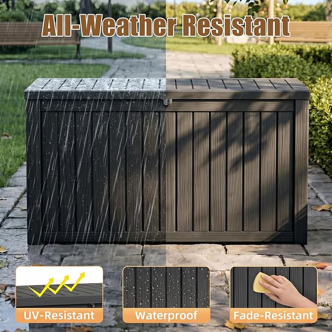 280 Gallon Outdoor Storage Box, Extra Large Resin Deck Box, Waterproof Lockable Storage Container, XXL Storage Bins with Lids for Patio furniture, Garden Tools, Black