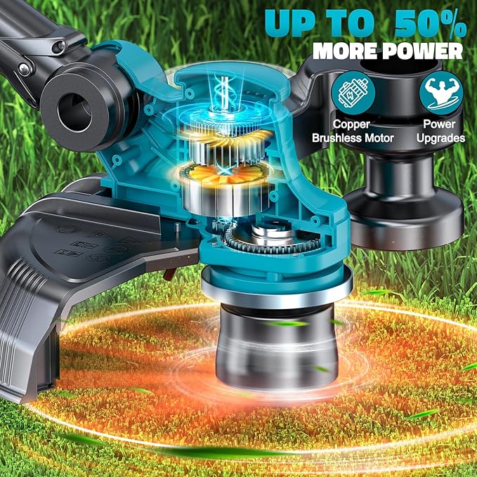 Cordless String Trimmer Compatible with Makita 18V (Tool Only), MtiolHig 12” 3-in-1 Weed Wacker with Battery Indicator, 8500RPM Brushless Weed Eater, Foldable Lawn Edger w/18 0.11”Thick Lines, Blue