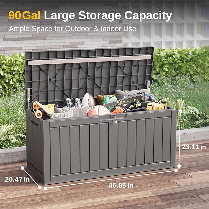 EAST OAK 60 & 90 Gallon Outdoor Storage Boxes Deck Boxes Waterproof Resin Bins for Patio Cushions Gardening Tools Toys
