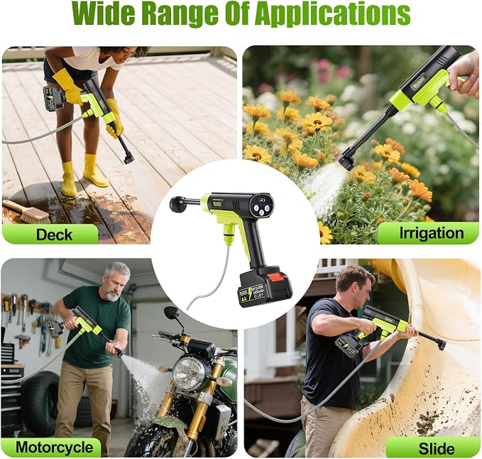 Cordless Pressure Washer Portable Battery Powered Pressure Washer with 2 Batteries & 6-in-1 Nozzle,Handheld Power Washer for Car Washing,Patio,Yard Cleaning (Connects to Your Tap)