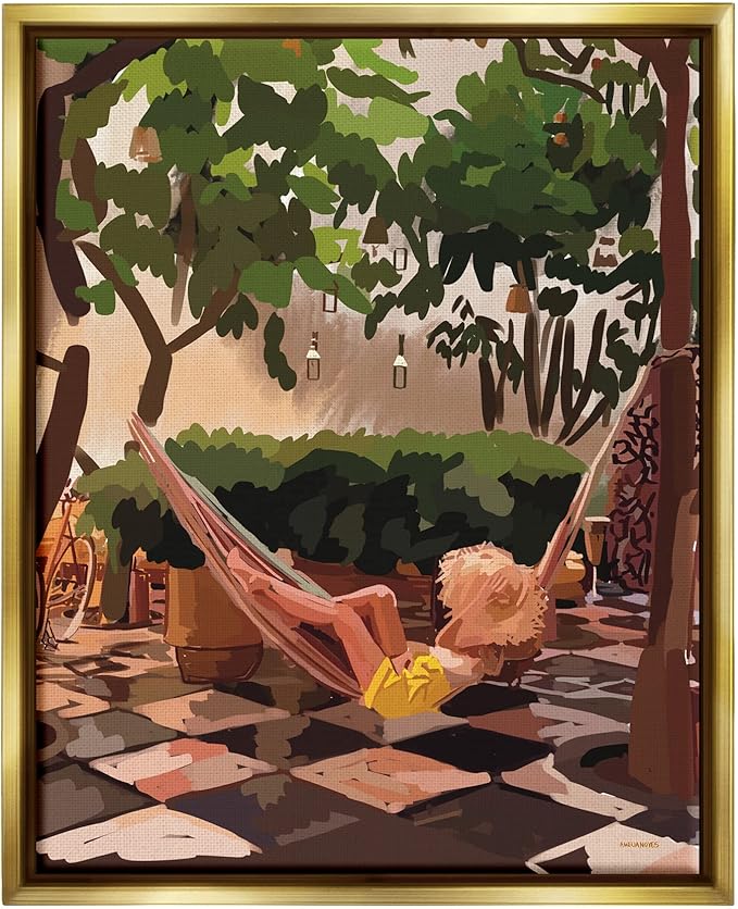 Stupell Industries Woman Lounging Hammock Tropical Summer Vacation Scenery Floating Framed Wall Art, Design By Amelia Noyes