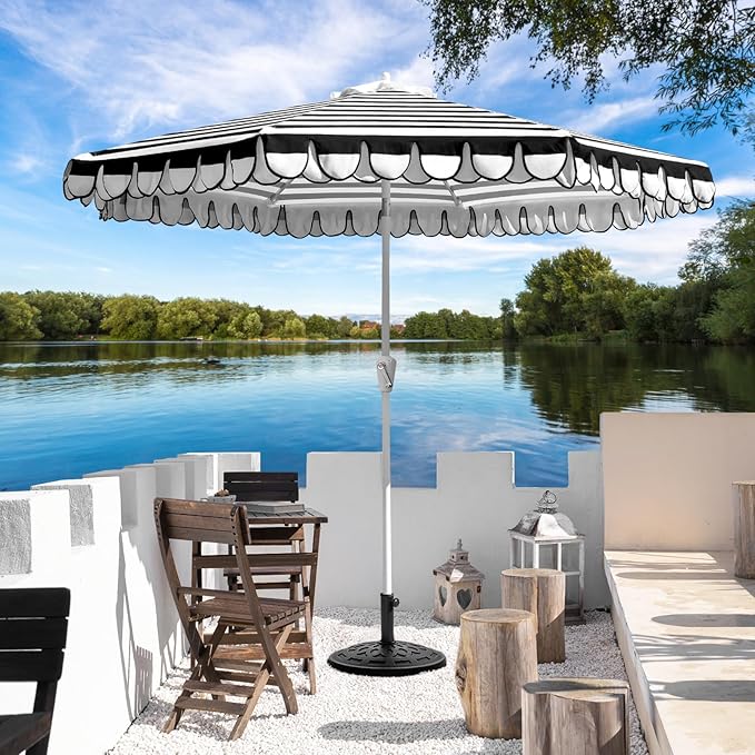 9Ft Elegant Valance Patio Umbrella, Outdoor Umbrellas for Patio with Auto-Tilt and Crank Systerm, Table Umbrella for Outdoors, Poolside,Beach, Backyard