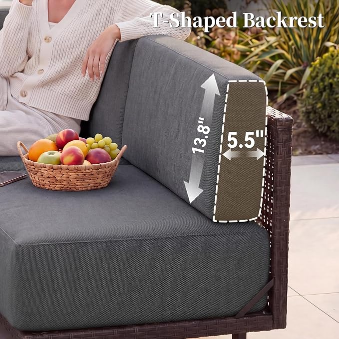 LazySunsets Patio Furniture Set, 8 Pieces Wicker Outdoor Sectional Sofa with 10'' Ultra-Thick Cushions & Ottomans, All-Weather Rattan Conversation Set for Backyard Poolside, Brown/Dark Gray