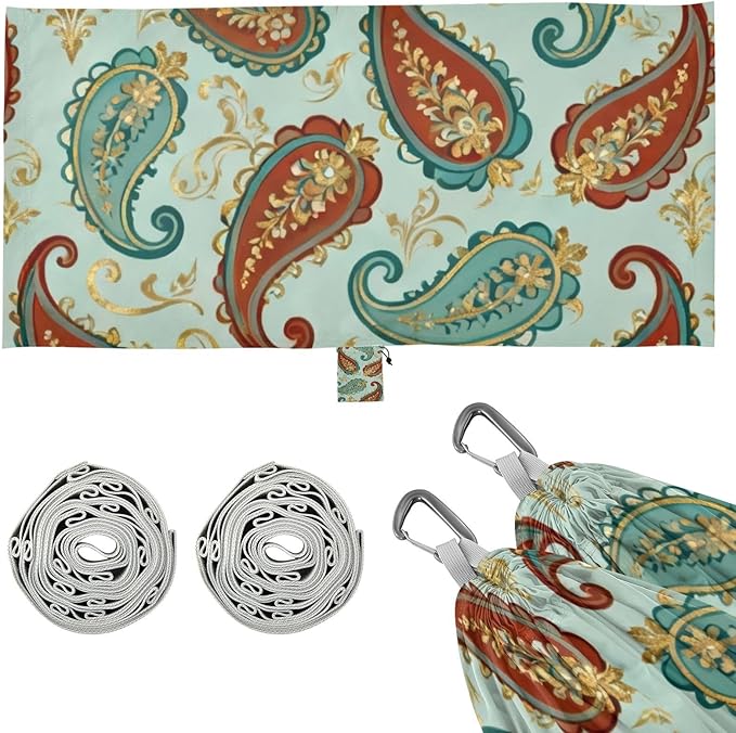 Paisley Pattern Camping Hammocks Fabric Hammock for Outside Patio Backyard Poolside