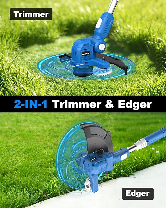 LUXTER 20V Cordless String Trimmer & Wheeled Edger Kit, 12-Inch 2-in-1 Battery Powered Weed Wacker with Auto Line Feed, 4.4lbs Lightweight Weed Eater for Yard Garden, 2X 2.0Ah Batteries & Charger