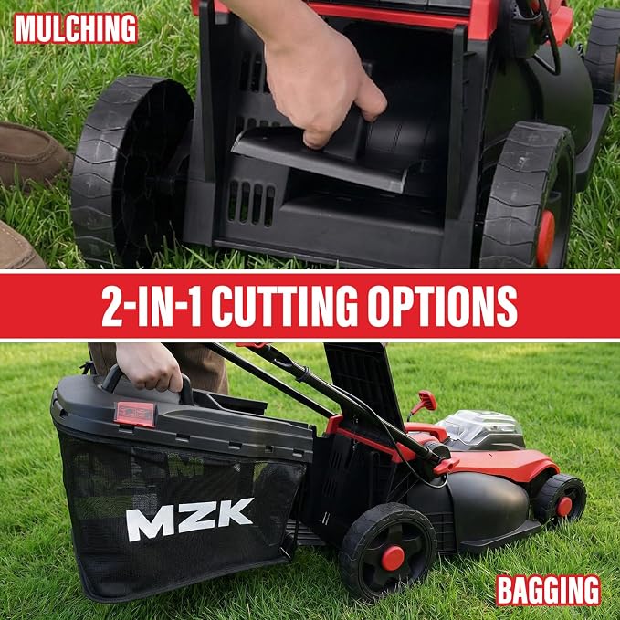 MZK 40V 16" Electric Lawn Mower, 2-in-1 Brushless Cordless Lawn Mower, Walk-Behind Push Mowers with 5-Position Height Adjustment, 2 x 4.0Ah Batteries & Charger Included
