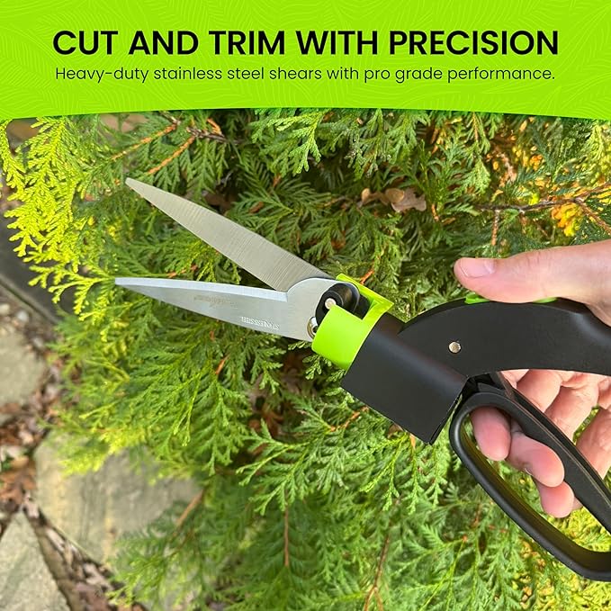 Garden Guru Hand Grass Clipper Scissors 360 Degree Rotatable Cutter Head - Ultra Sharp Stainless Steel Grass Shears - Comfort Grip Handles - Perfect for Edging Lawn, Trimming Shrubs & Flowers
