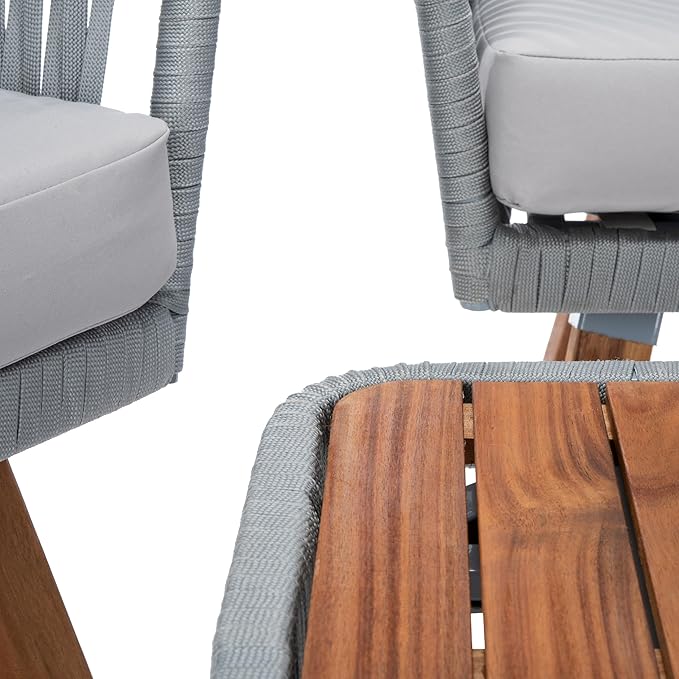 SAFAVIEH Outdoor Collection Ransin Grey/Grey/Natural Solid Wood 4-Piece Conversation Patio Set