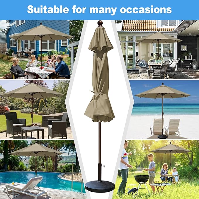 Eurmax USA 10-Year-Non-Fading 10FT Outdoor Patio Market Umbrella,UPF50+ UV Resistant Sun Shade,Heavy Duty Commercial Grade,Crank Lift Design,Windproof Vented Top for Garden,Pool,Deck,Mushroom