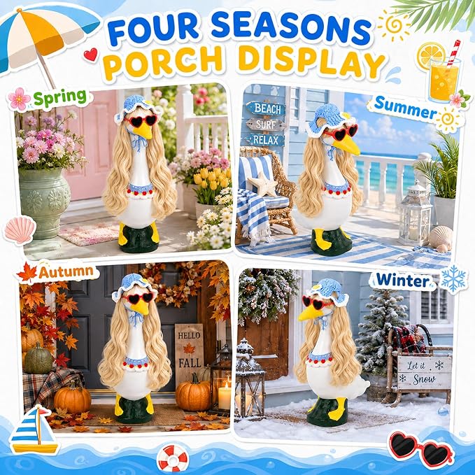 4Pcs Porch Goose Wigs Set Porch Goose Outfits Accessories for Outdoor Statue Accessories Garden Patio Yard Goosey Decoration (4Set Cowl and Wig)