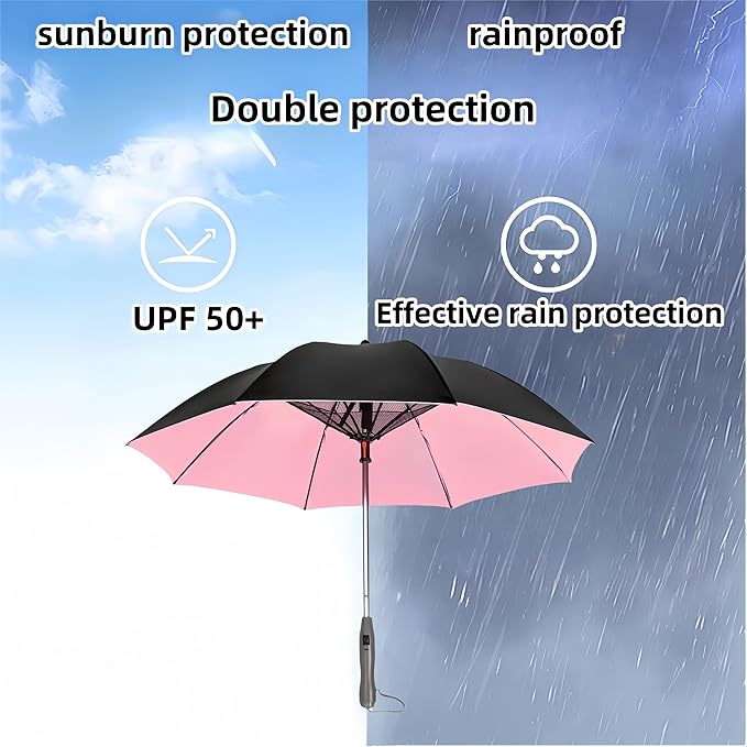 Umbrella with Fan & Mist Spray - Rechargeable UV Protective Cooling Umbrella for Patio, Beach, Travel | Portable Misting System & Detachable Water Bottle Included