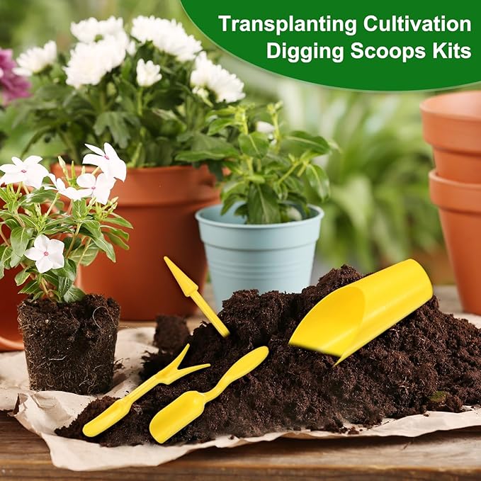 M METERXITY 1-Set Garden Shovel Hand Tools Transplanting Succulent Cultivation Digging Scoops Kits, Plastic Mini Garden Tool Set for Flower Planting/Bonsai Potting [Yellow]