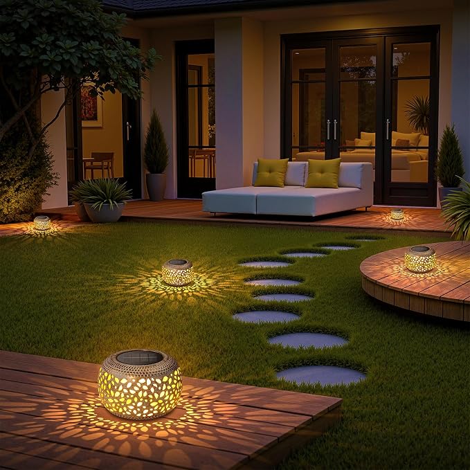 Solar Lanterns Outdoor Waterproof: 2 Pack Hollowed-Out Retro Metal Lantern Lights - Solar Lantern Decorative - Gifts for Women Mother's Day, Outside Garden Yard Patio & Indoor Tabletop Decor