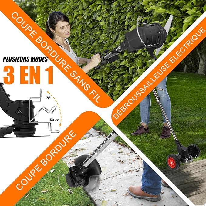 Electric Weed Wacker Cordless Eater Lightweight Edger Battery Powered Grass Trimmer/Lawn Edger/Mower/Brush Cutter for Yard and Garden Weeder Tool AYSLCKR787