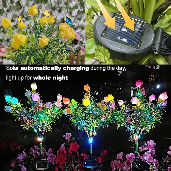 Solar Garden Lights Outdoor, 2 Pack 35 LED Solar Flower Lights, Colorful Waterproof Gardenias Flower for Garden Yard Pathway Fall Decor, Gifts for Mother's Day Mom