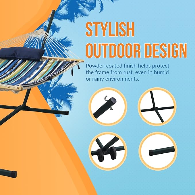 15' Outdoor Leisure Hammock Set - Blue Stripe