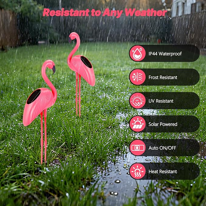 Flamingo Solar Lights Outdoor Decor, 2 Pack Waterproof Solar Powered Garden Pink Flamingos for Yard Decorations, Flamingo Gifts for Women Mom Grandma Walkway Pathway Patio Lawn Ornaments Outside