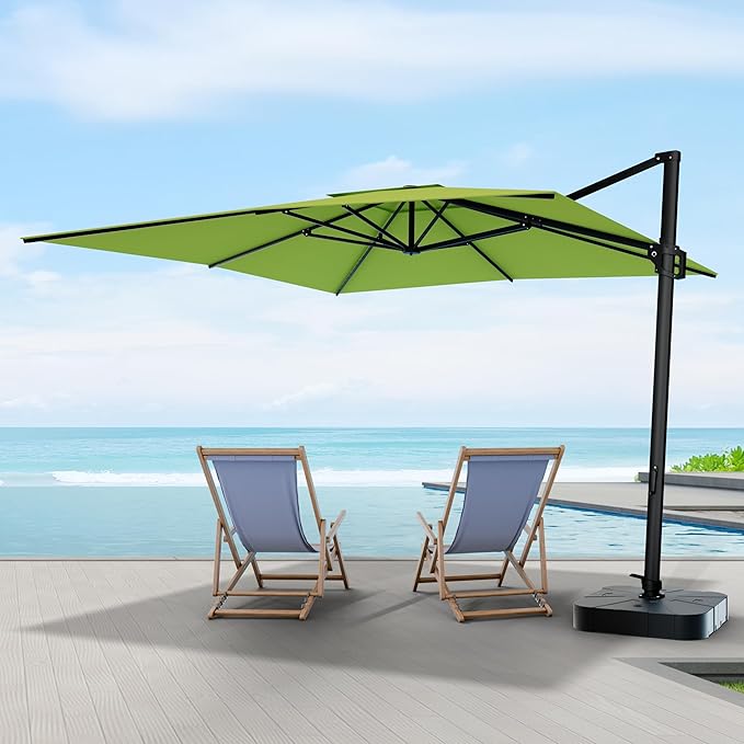 Midtown Umbrellas 9 x 9 Ft Outdoor Cantilever Patio Umbrella w/Sunbrella Macaw Fabric - Tilt 360° Rotate Offset Patio Umbrella, Deck Patio Umbrella, Backyard Umbrella & Garden Umbrella - Black Frame
