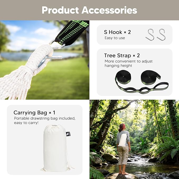 SUNCREAT Hammocks Hammock Replacement for Stand, Double Hammock with Carrying Bag, Hanging Straps, Beige