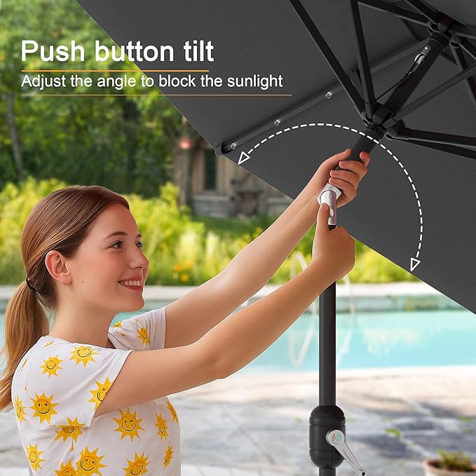 7.5ft Outdoor Umbrella Patio Umbrella with Solar Lights,18 LED Lighted Table Market Outdoor Umbrella, 2-Year-Non-Fading, for Pool, Deck, Garden,Backyard