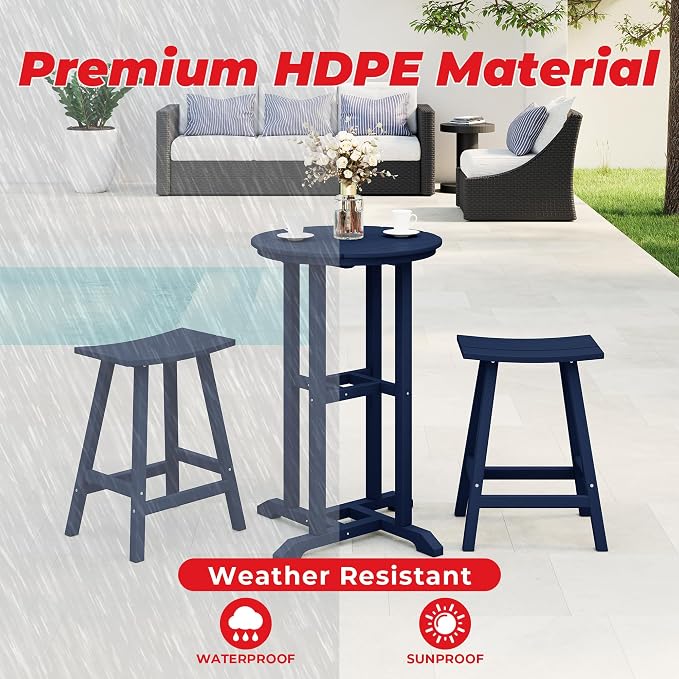 Costaelm Outdoor Bar Table, 37" Counter Height Round Patio Cocktail Bar Table, Patio Bar Table 3-Pieces Set Bistro Dining Table Pub Table forDeck, Backyard, Garden, Navy Blue