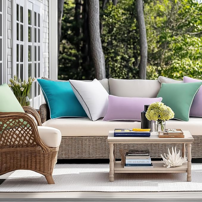 Phantoscope Pack of 2 Outdoor Waterproof Throw Pillow Covers Decorative Square Cushion Case Patio Pillows for Couch Tent, Pine Green 18x18 inches