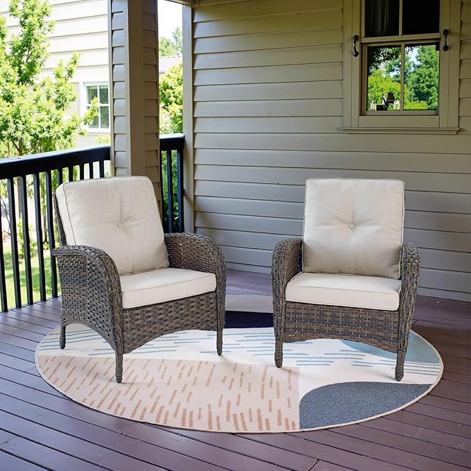 Belord Patio Club Chair Wicker Chairs - Outdoor High Back Chair Set of 2 Patio Furniture Set Rattan Seating with Removable Cushions for Porch Balcony Deck Pool Sunroom Light Brown/Beige