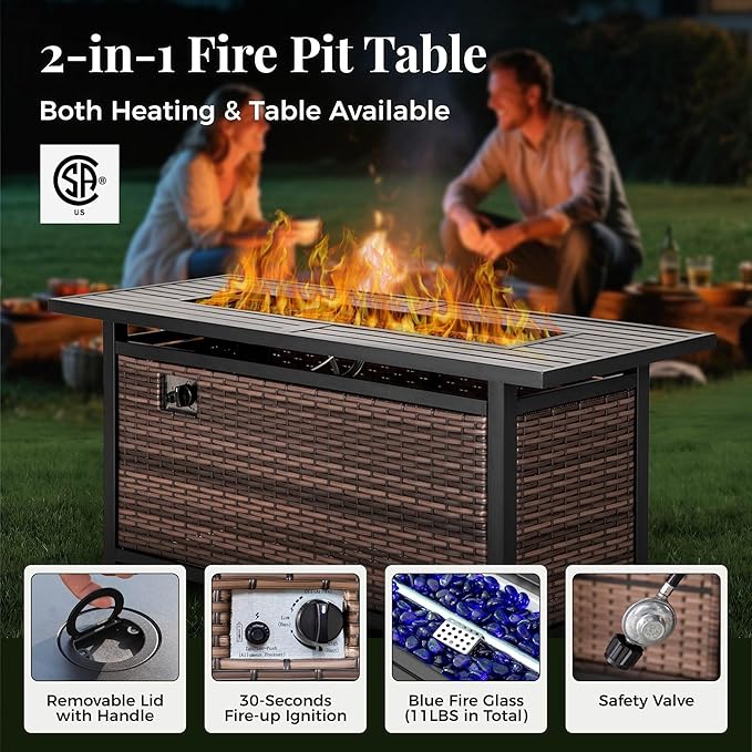 6-Piece Wicker Patio Furniture Set with Swivel Chairs, High Back Outdoor Furniture with Fire Pit Table and Ottoman, All-Weather Wicker Patio Conversation Set for Deck Yard Pool,Red