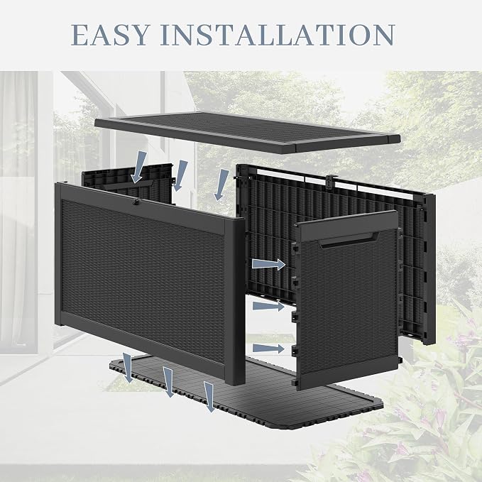 Outdoor Storage Box, 320 Gallon Resin Deck Boxes Outdoor Waterproof For Patio Furniture, Garden Tools, Pool Supplies, Lockable And UV Resistant (Rattan Black)