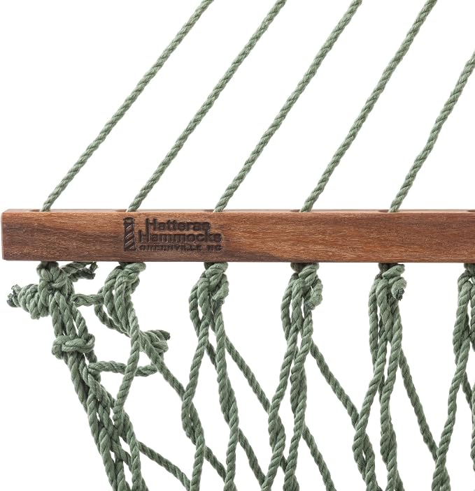 Hatteras Hammocks Small Meadow DuraCord Rope Hammock – 11 ft. x 45 in., 450 lb Capacity, Cumaru Spreader Bar, Zinc-Plated Hardware, Handcrafted in The USA
