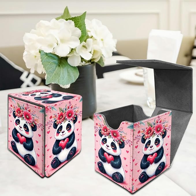 Pink Panda Card Deck Box for MTG, Personalized Card Storage Case Fits 120+ Sleeved Cards, Premium Leather TCG Box with Strong Magnetic Closure for Magic, CCG, PTCG, Baseball Cards